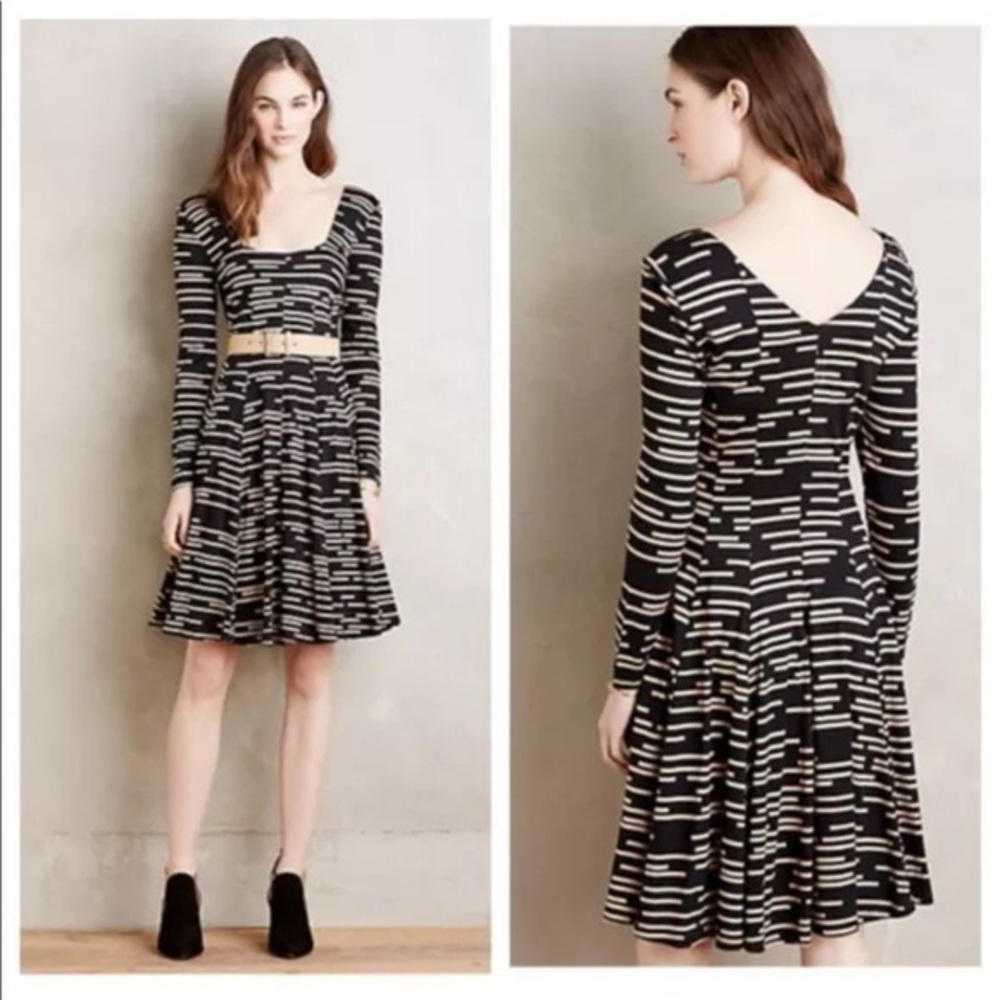 Anthropologie HD in Paris black & tan stripe dress